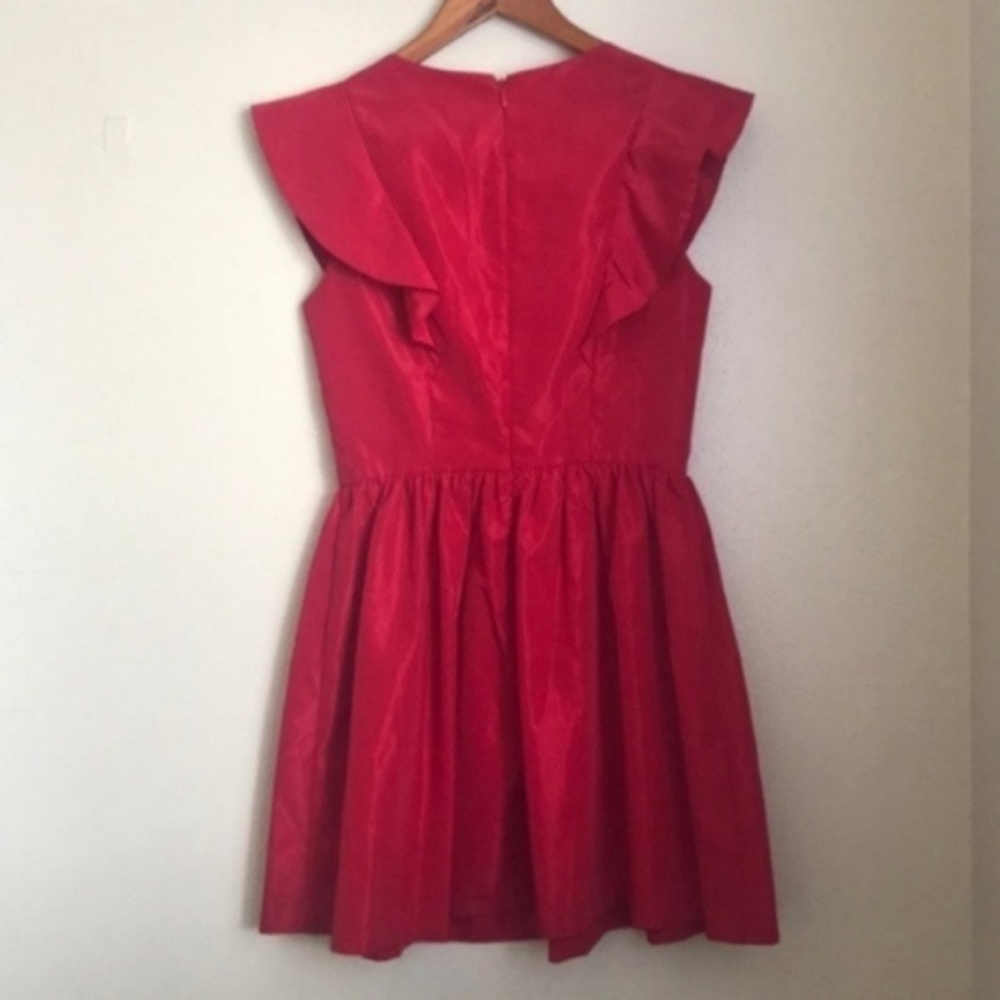Zara Basic Shiny Red Short Sleeve Ruffle Dress - Picture 4 of 6